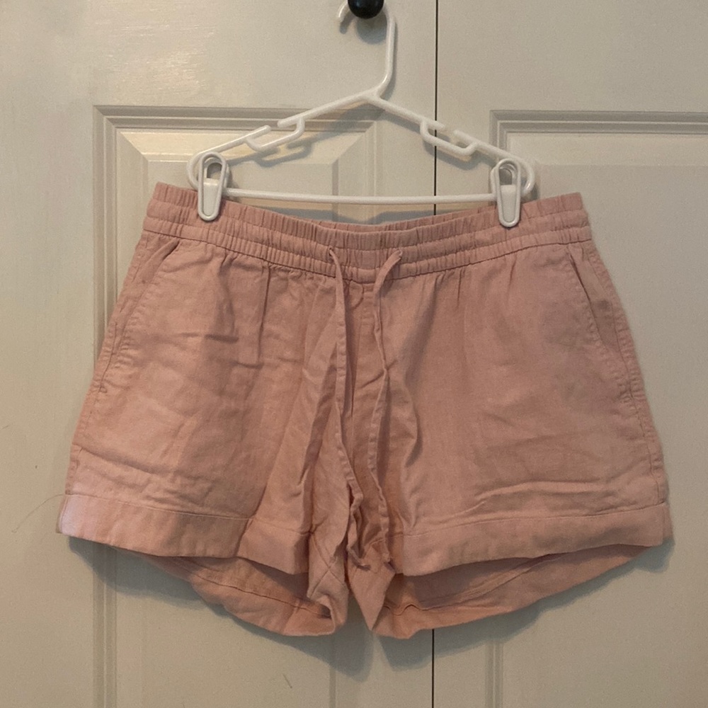 Blush hue linen shorts